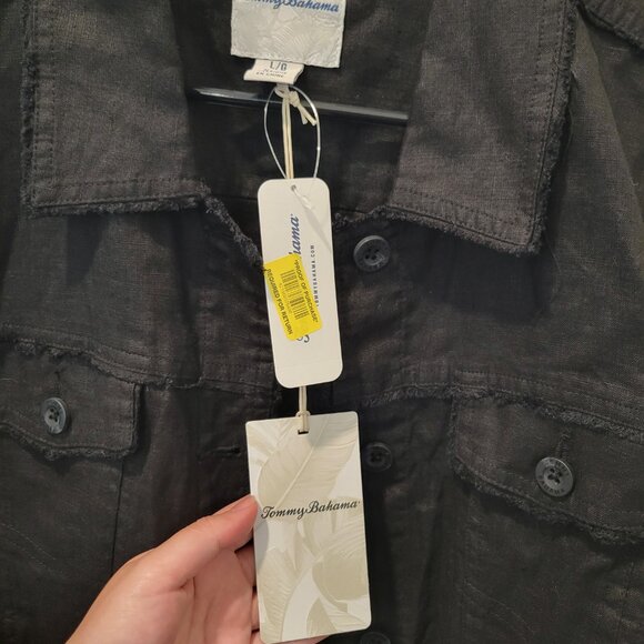 NWT! - Black Two Palms Linen Raw-Edge Jacket - Tommy Bahama - Size: Medium - Picture 3 of 7